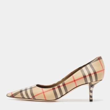 Pre Owned Burberry Beige Vintage Check Pointed Toe Pumps Size 37