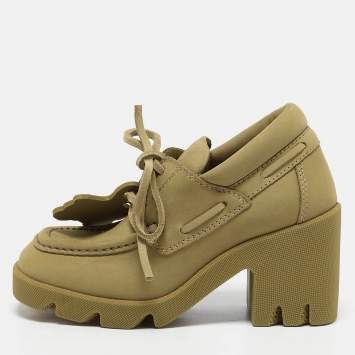 Pre Owned Burberry Yellow Nubuck Leather Stride Derby Loafers Size 37