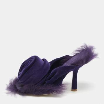 Burberry Purple Velvet and Fur Step Rose Thong Sandals Size 36