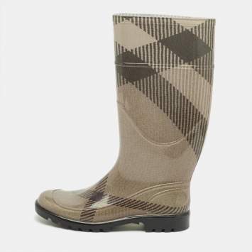Pre Owned Burberry Grey/Brown PVC Rain Boots Size 37