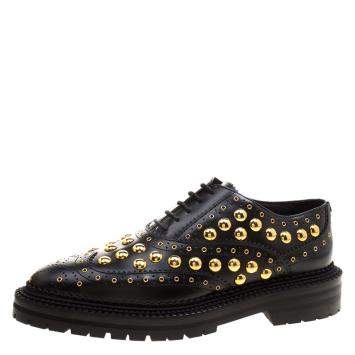Pre Owned Burberry Black Leather Deardown Studded Platform Oxfords Size 38