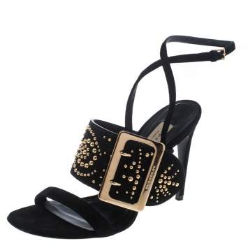 Pre Owned Burberry Black Suede Stud Embellished Padstow Ankle Wrap Sandals Size 39