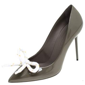 Pre Owned Burberry Grey Patent Leather Finsbury Pointed Toe Pumps Size 39.5