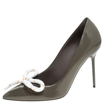 Pre Owned Burberry Grey Patent Leather Finsbury Bow Pointed Toe Pumps Size 40