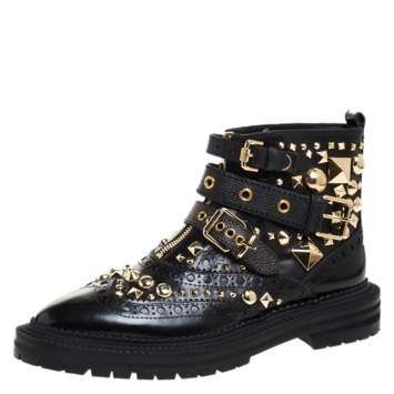 Pre Owned Burberry Black Studded Leather Everdon Ankle Boots Size 40