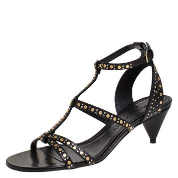 Pre Owned Burberry Black Leather Riveted Hansel Ankle Strap Sandals Size 37.5