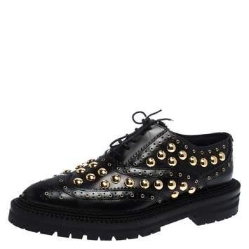Pre Owned Burberry Black Brogue Leather Studded Derby Size 38