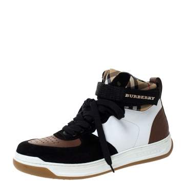 Pre Owned Burberry Multicolor Leather, Suede and Canvas Vintage Check Dennis High Top Sneakers Size 39