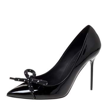 Pre Owned Burberry Black Patent Leather Finsbury Bow Pointed Toe Pumps Size 40