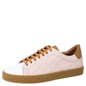 Pre Owned Burberry Pink Perforated Check Leather Westford Low Top Sneakers Size 42