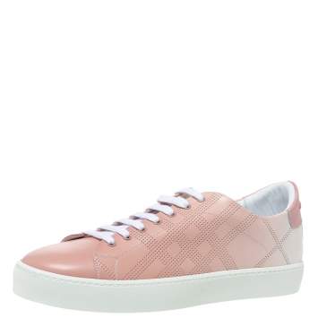 Pre Owned Burberry Pink Perforated Leather Westford Low Top Sneakers Size 40