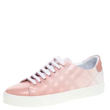 Pre Owned Burberry Pink Perforated Leather Westford Low Top Sneakers Size 40