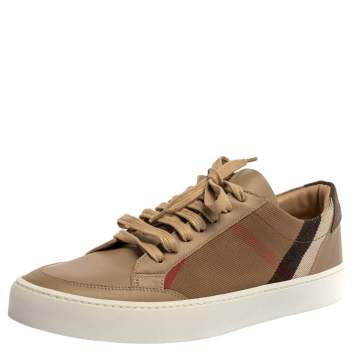 Pre Owned Burberry Beige/Brown Canvas And Leather Reynold Low Top Sneakers Size 39