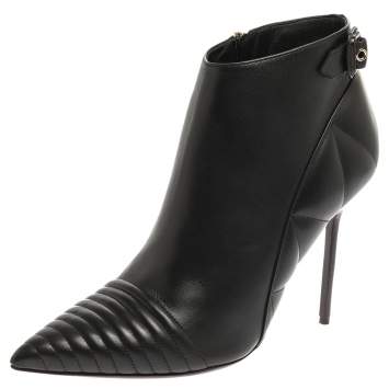 Pre Owned Burberry Black Leather Trench Alexandra Ankle Boots Size 40