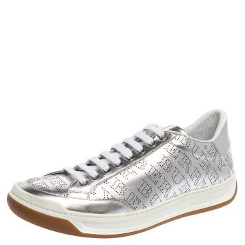 Pre Owned Burberry Silver Perforated Leather Timsbury Low Top Sneakers Size 41