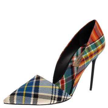 Pre Owned Burberry Multicolor Canvas Virna D'orsay Pointed Toe Pumps Size 40