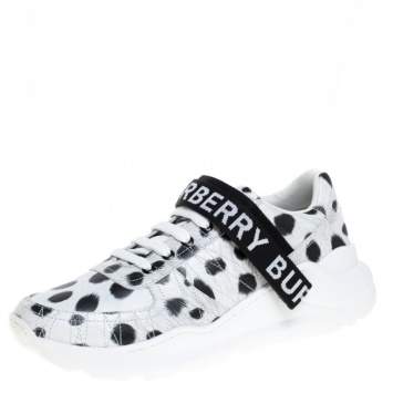 مملوكة مسبقًا Burberry White/Black Cheetah Print Leather Ronnie Sneakers Size 41