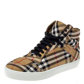 Pre Owned Burberry Beige Check Canvas High Top Sneakers Size 40