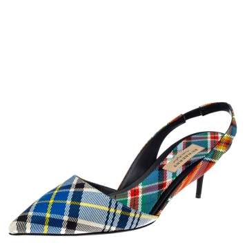 Pre Owned Burberry Multicolor Canvas Annice Tartan Slingback Sandals Size 40