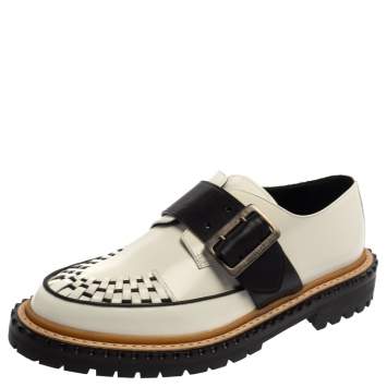 Pre Owned Burberry Monochrome Leather Mason Buckle Strap Platform Creepers Size 41