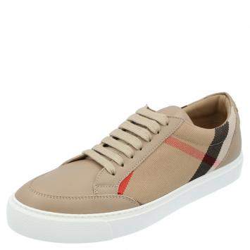 Pre Owned Burberry Brown House Check Canvas Low-Top Sneakers Size EU 38