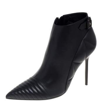Pre Owned Burberry Black Quilted Leather Alexandra Pointed Toe Ankle Boots Size 40 