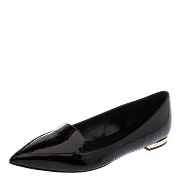 Pre Owned Burberry Black Patent Leather Spotswood Pointed Toe Ballet Flats Size 36.5
