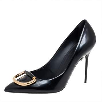 Pre Owned Burberry Black Leather Flanagan Pointed Toe Pumps Size 39.5