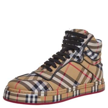 Pre Owned Burberry Multicolor Vintage Check Fabric Redford High Top Sneakers Size 37