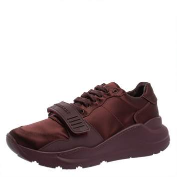 Pre Owned Burberry Burgundy Satin And Rubber Regis Low Top Sneakers Size 41