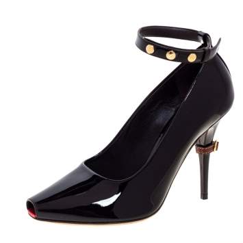 Pre Owned Burberry Coffee Brown Patent Leather Jermyn Peep Toe Pumps Size 39