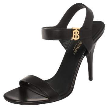 Pre Owned Burberry Black Leather Redmoor Open Toe Ankle Strap Sandals Size 38.5