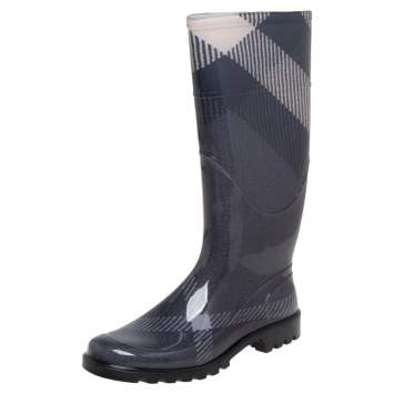 Pre Owned Burberry Beige/Green Check Rubber Rain Boots Size 38