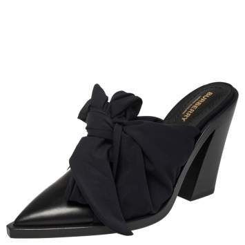 Pre Owned Burberry Black Satin and Leather Tillington Mules Size 39