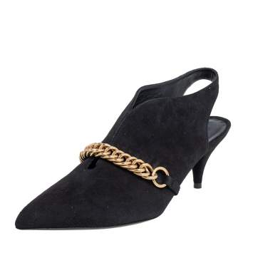 Pre Owned Burberry Black Suede Onwen Slingback Pumps Size 37.5