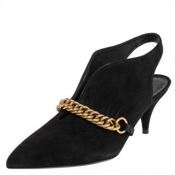 Pre Owned Burberry Black Suede Onwen Slingback Pumps Size 38.5