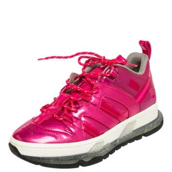 Pre Owned Burberry Fuchsia Glossy Vinyl Union Low Top Sneakers Size 37.5