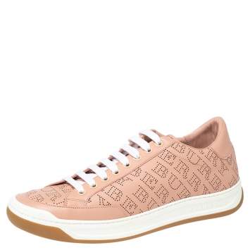 Pre Owned Burberry Pink Perforated Leather Timsbury Low Top Sneakers Size 41