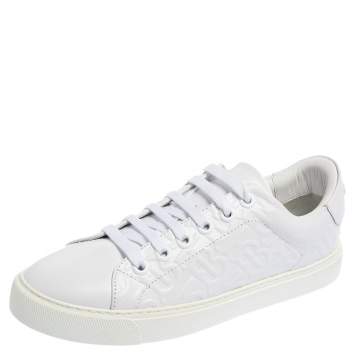 Pre Owned Burberry White TB Embossed Leather Albridge Sneakers Size 38.5
