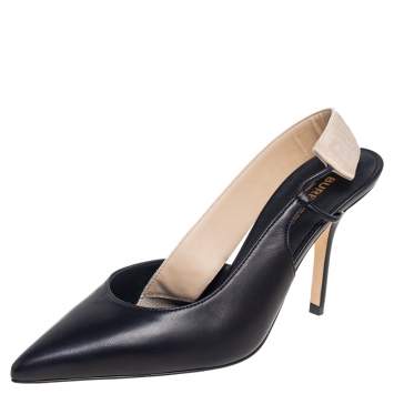 Pre Owned Burberry Black Leather Maria Slingback Pumps Size 37.5