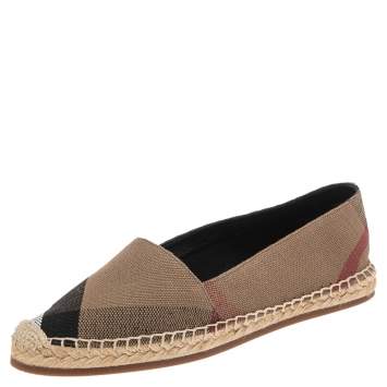 Pre Owned Burberry Brown Canvas House Check Espadrilles Flats Size 36