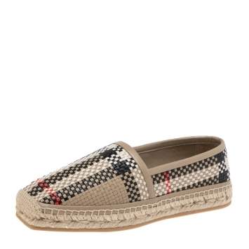Pre Owned Burberry Archive Beige Woven Leather Espadrille Flats Size 36