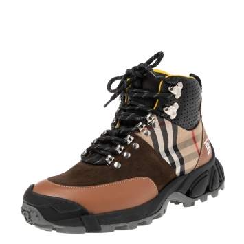 مملوكة مسبقًا Burberry Multicolor/House Check Canvas And Leather Hiking Boots Size 41