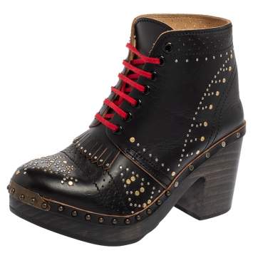 مملوكة مسبقًا Burberry Black Leather Antrim Clog Platform Ankle Boots Size 40