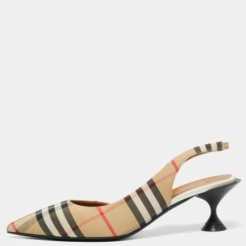 Pre Owned Burberry Multicolor Archive Check Fabric D'orsay Slingback Sandals Size 36