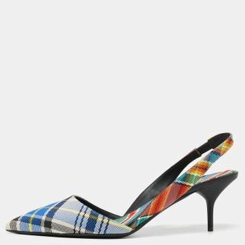 Pre Owned Burberry Multicolor Check Canvas Pointed Toe Slingback Sandals Size 40