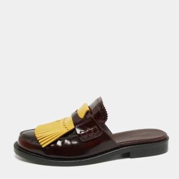 Pre Owned Burberry Two Tone Leather Beckshill Fringe Details Flat Mules Size 40