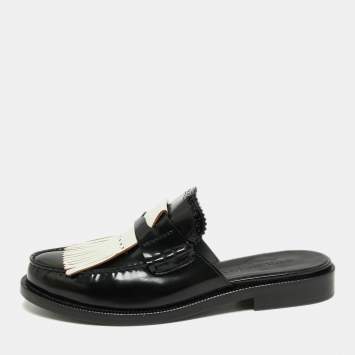 Pre Owned Burberry Two Tone Leather Beckshill Fringe Details Flat Mules Size 40
