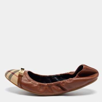 مملوكة مسبقًا Burberry Brown Canvas & Leather Ballet Flats Size 42