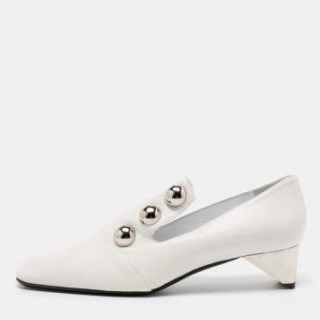 مملوكة مسبقًا Burberry White Leather Ambridge Embellished Pumps Size 40